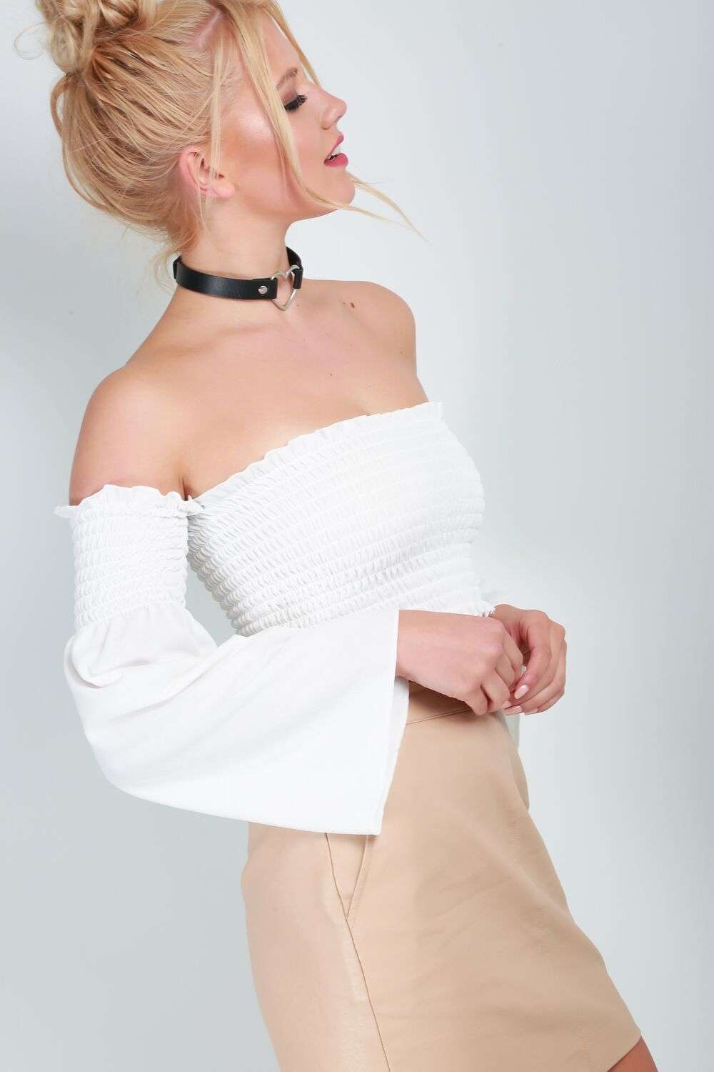 Charlotte Flare Sleeve Bardot Crop Top - bejealous-com