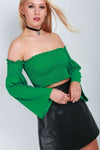Charlotte Flare Sleeve Bardot Crop Top - bejealous-com