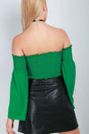 Charlotte Flare Sleeve Bardot Crop Top - bejealous-com