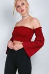 Charlotte Flare Sleeve Bardot Crop Top - bejealous-com