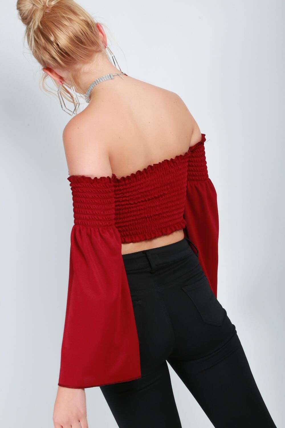 Charlotte Flare Sleeve Bardot Crop Top - bejealous-com