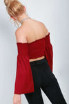 Charlotte Flare Sleeve Bardot Crop Top - bejealous-com