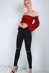 Charlotte Flare Sleeve Bardot Crop Top - bejealous-com