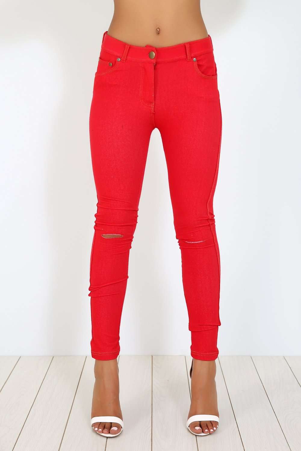 Chesca Ripped Knee Denim Skinny Jeggings - bejealous-com