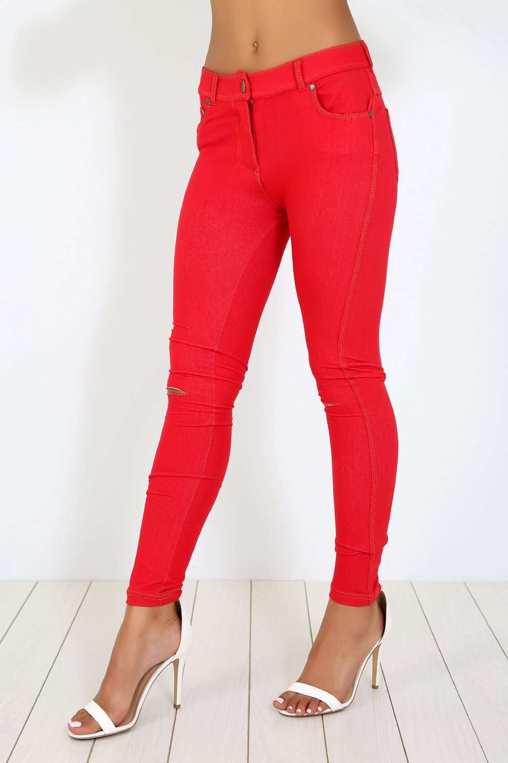 Chesca Ripped Knee Denim Skinny Jeggings - bejealous-com