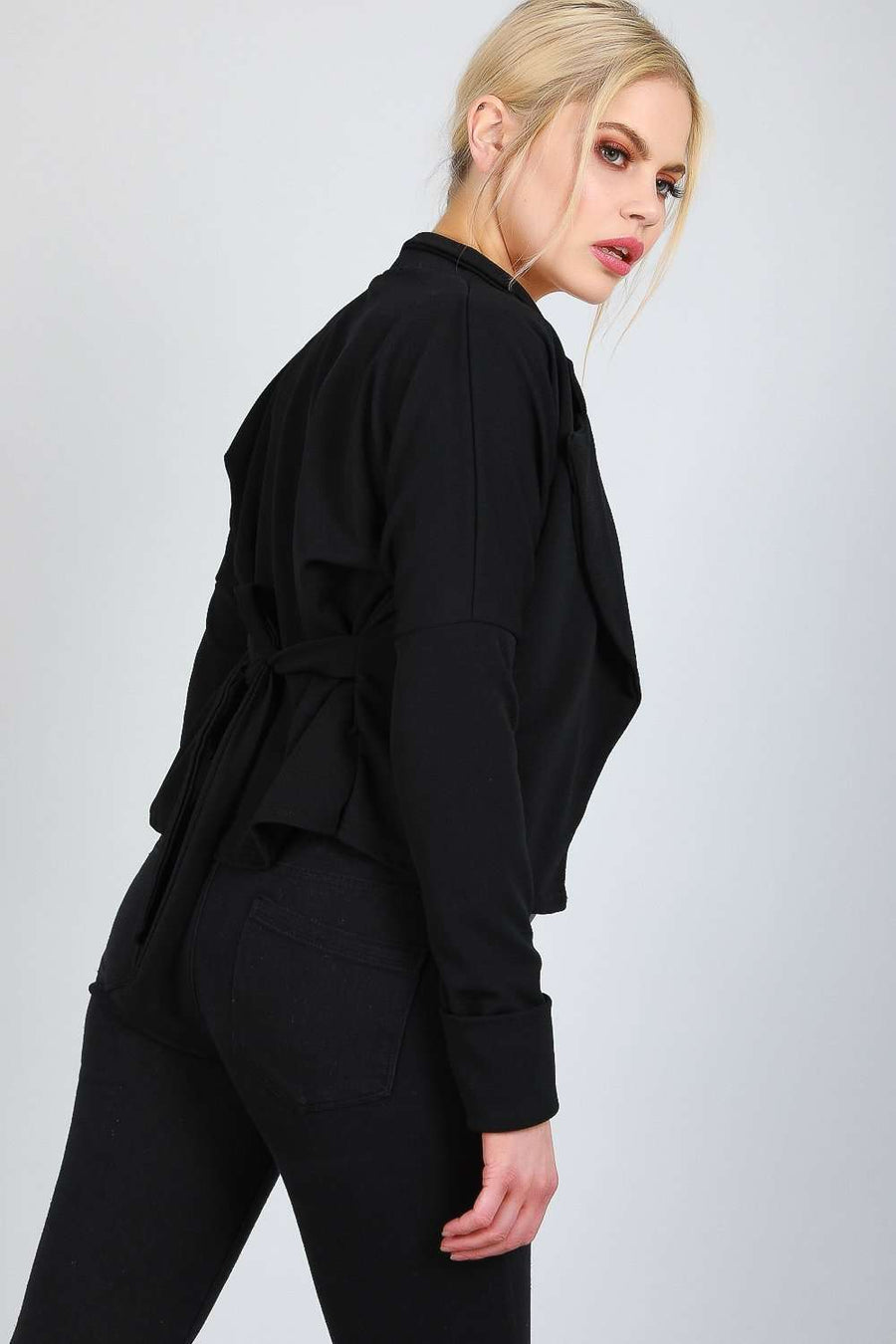 Cheslie Long Sleeve Cropped Belted Jacket - bejealous-com