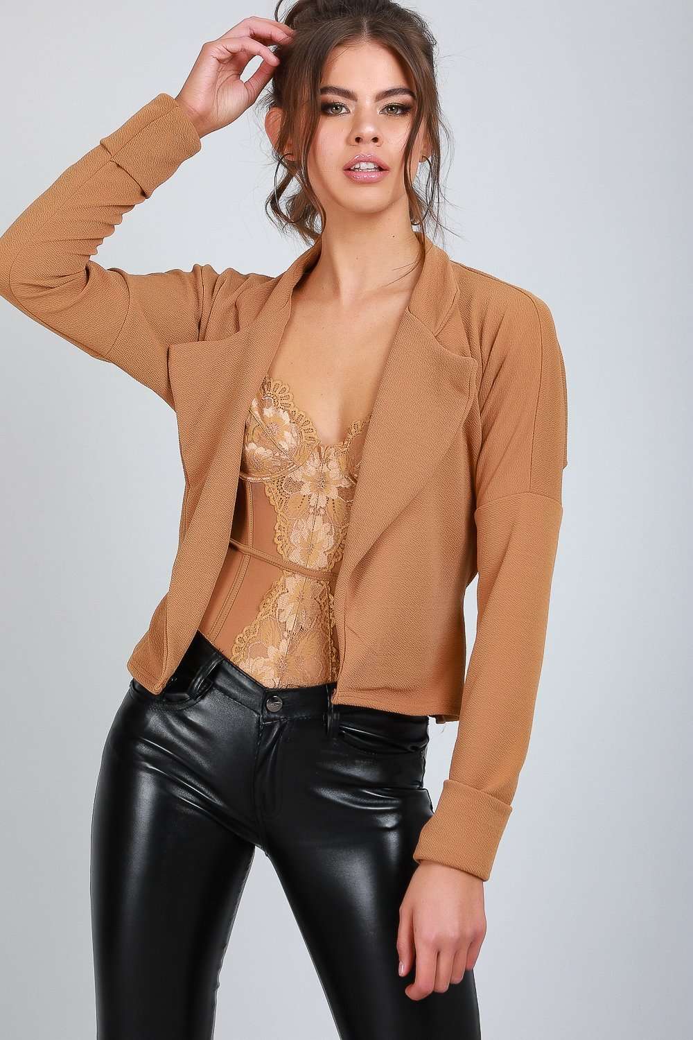 Cheslie Long Sleeve Cropped Belted Jacket - bejealous-com