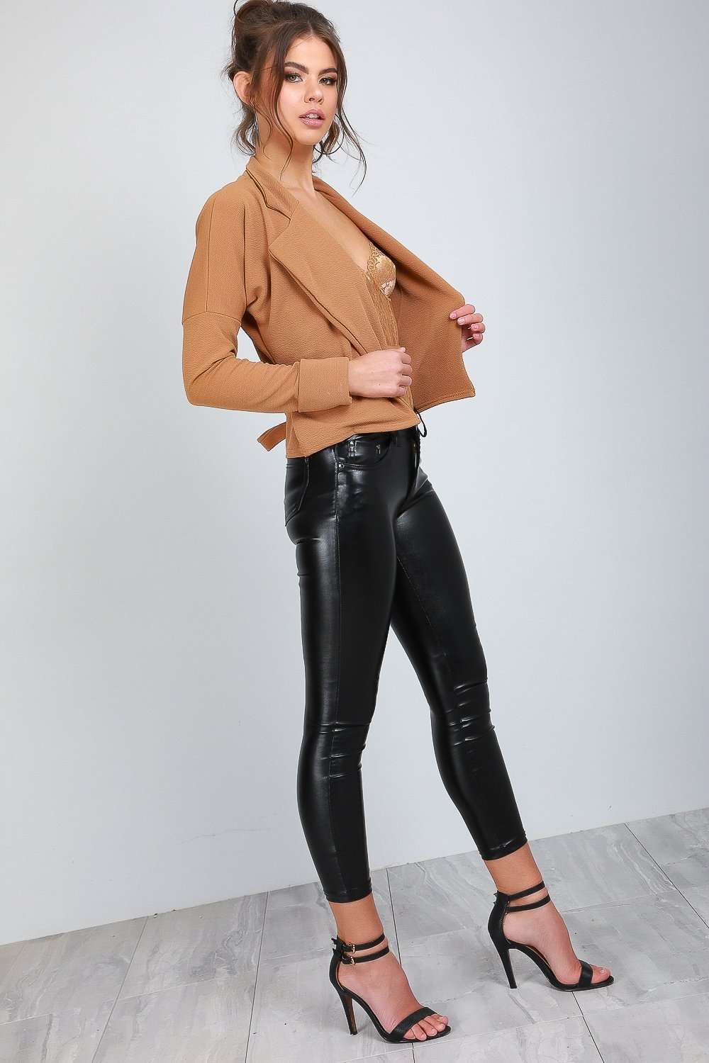 Cheslie Long Sleeve Cropped Belted Jacket - bejealous-com