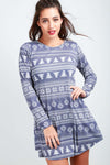 Christmas Aztec Print Long Sleeve Swing Dress - bejealous-com
