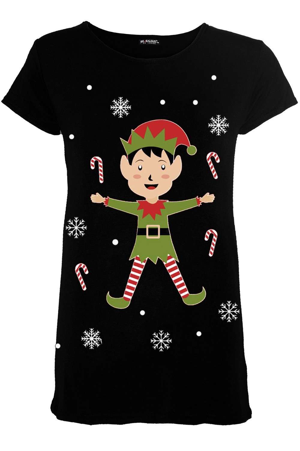 Christmas Elf Graphic Print Cap Sleeve T-shirt - bejealous-com