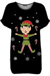 Christmas Elf Graphic Print Oversized Tshirt - bejealous-com