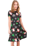 Christmas Graphic Print Cap Sleeve Midi Swing Dress - bejealous-com