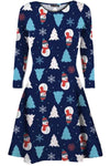 Christmas Reindeer Print Long Sleeve Swing Dress - bejealous-com