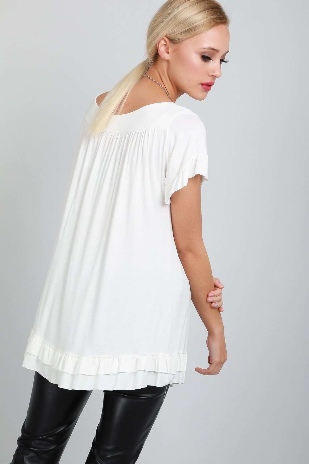 Ciara Peplum Frill V Neck Tunic Top - bejealous-com