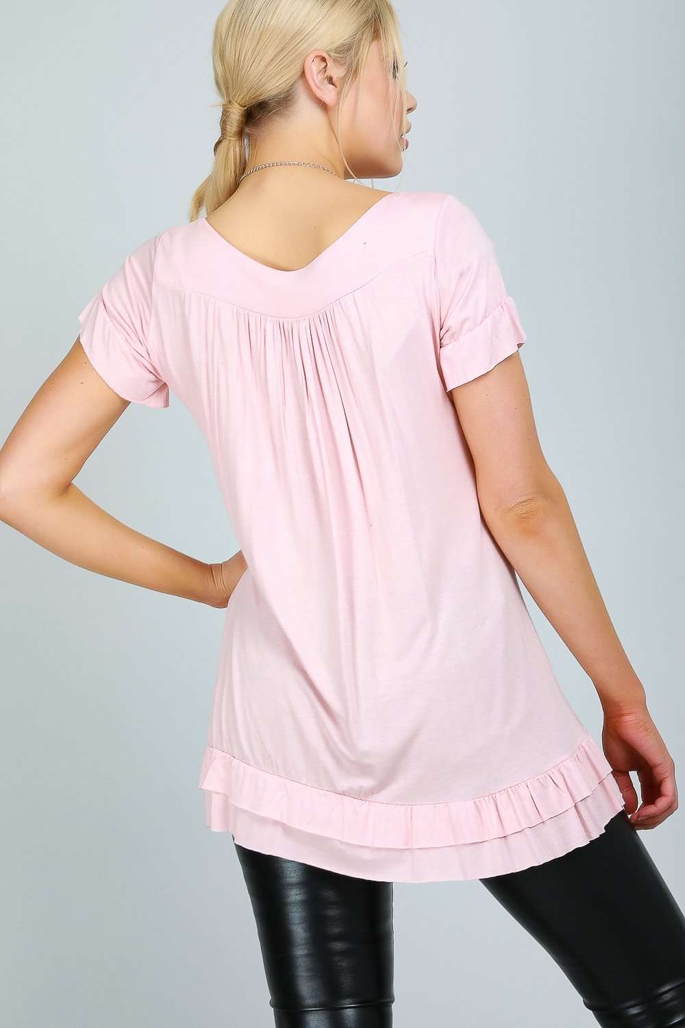 Ciara Peplum Frill V Neck Tunic Top - bejealous-com