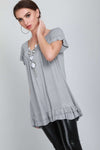 Ciara Peplum Frill V Neck Tunic Top - bejealous-com