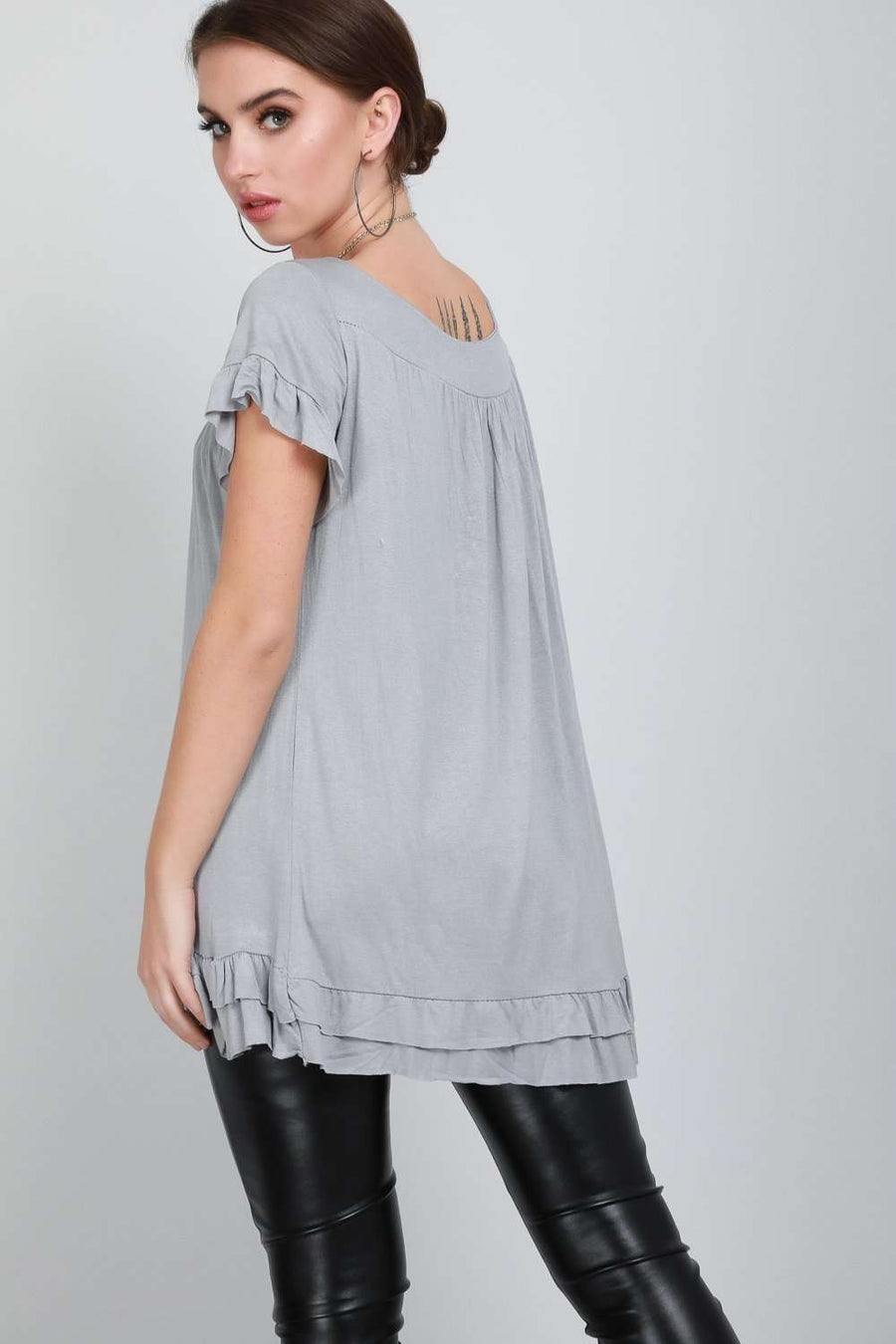 Ciara Peplum Frill V Neck Tunic Top - bejealous-com