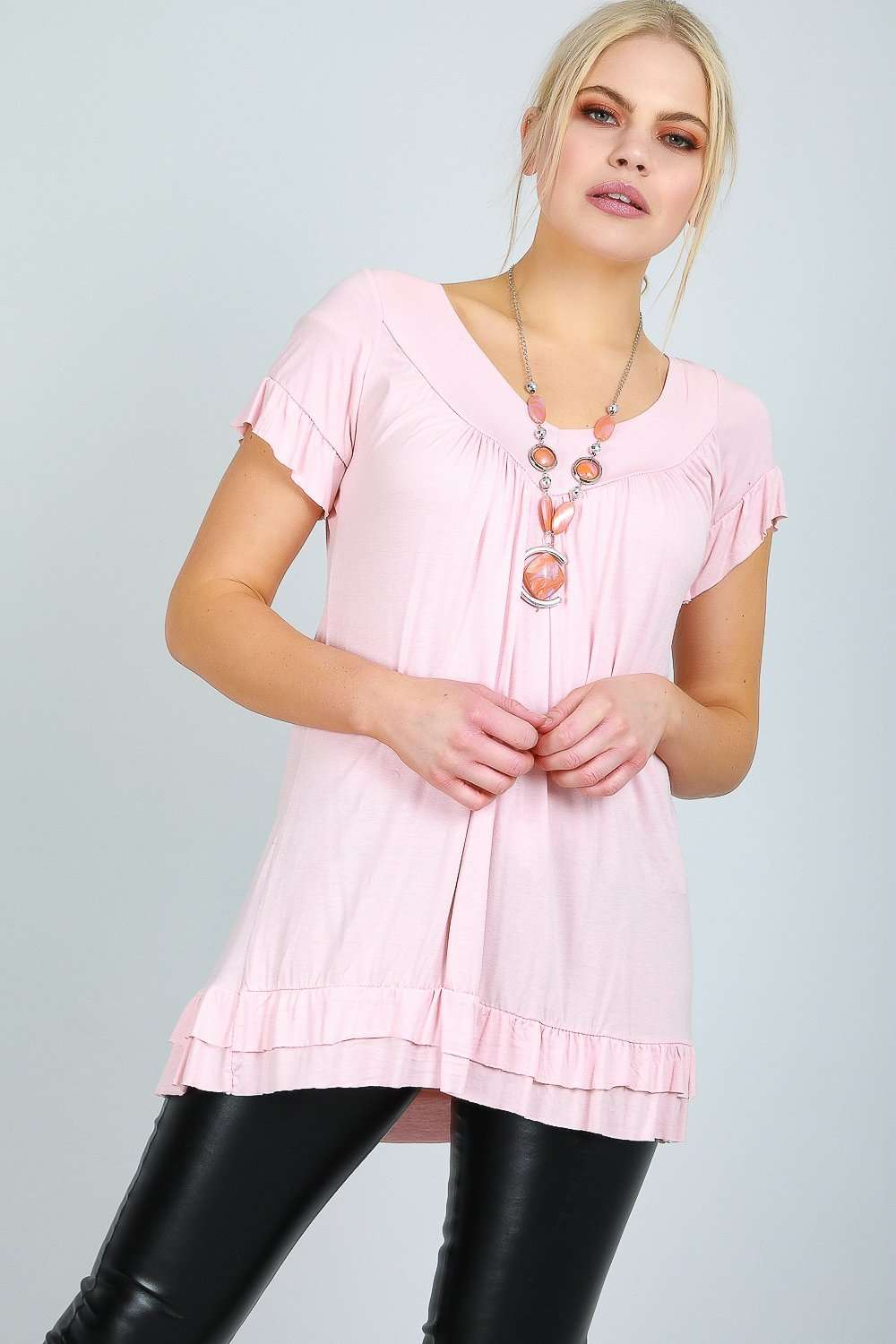 Ciara Peplum Frill V Neck Tunic Top - bejealous-com