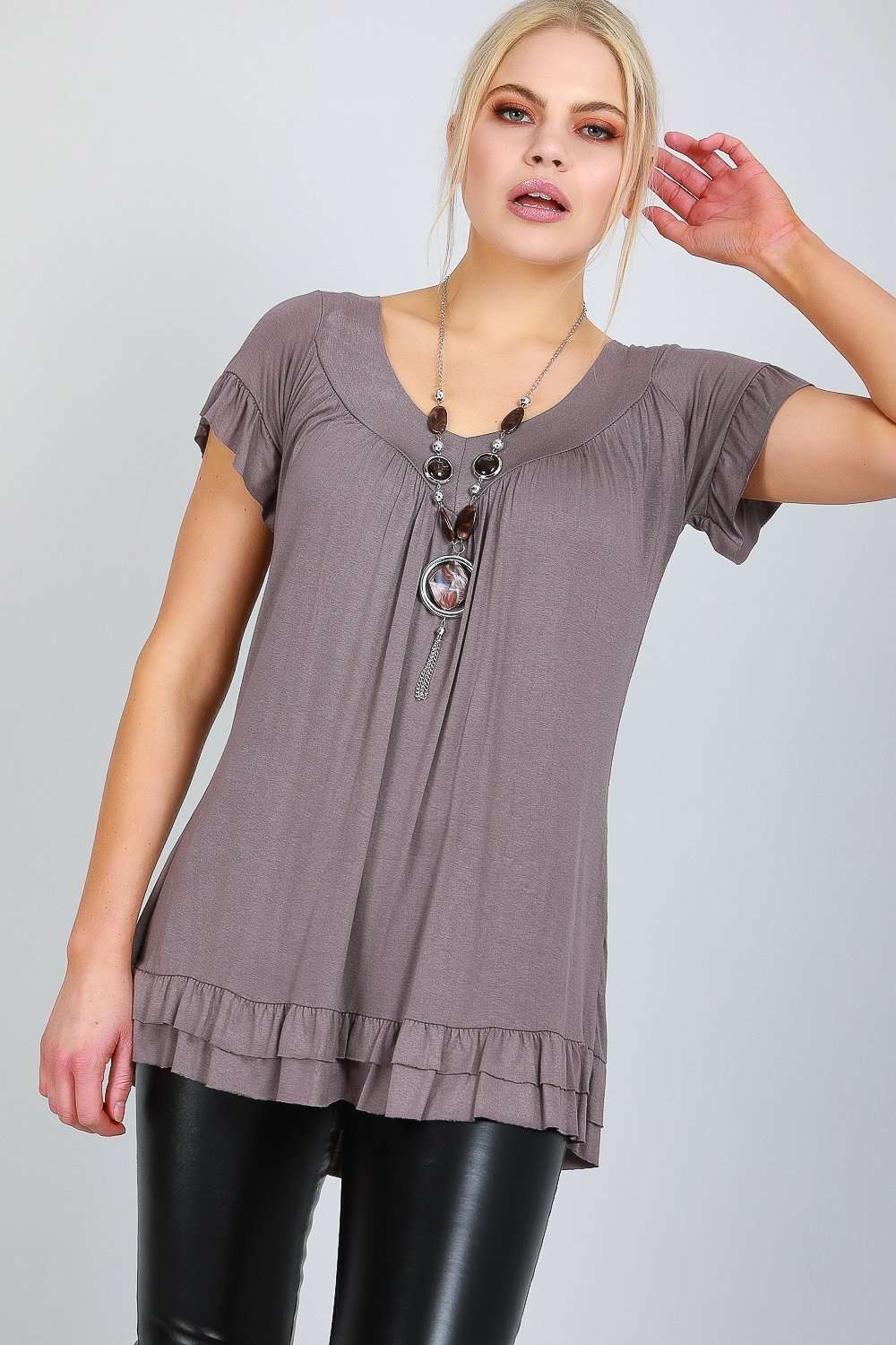Ciara Peplum Frill V Neck Tunic Top - bejealous-com
