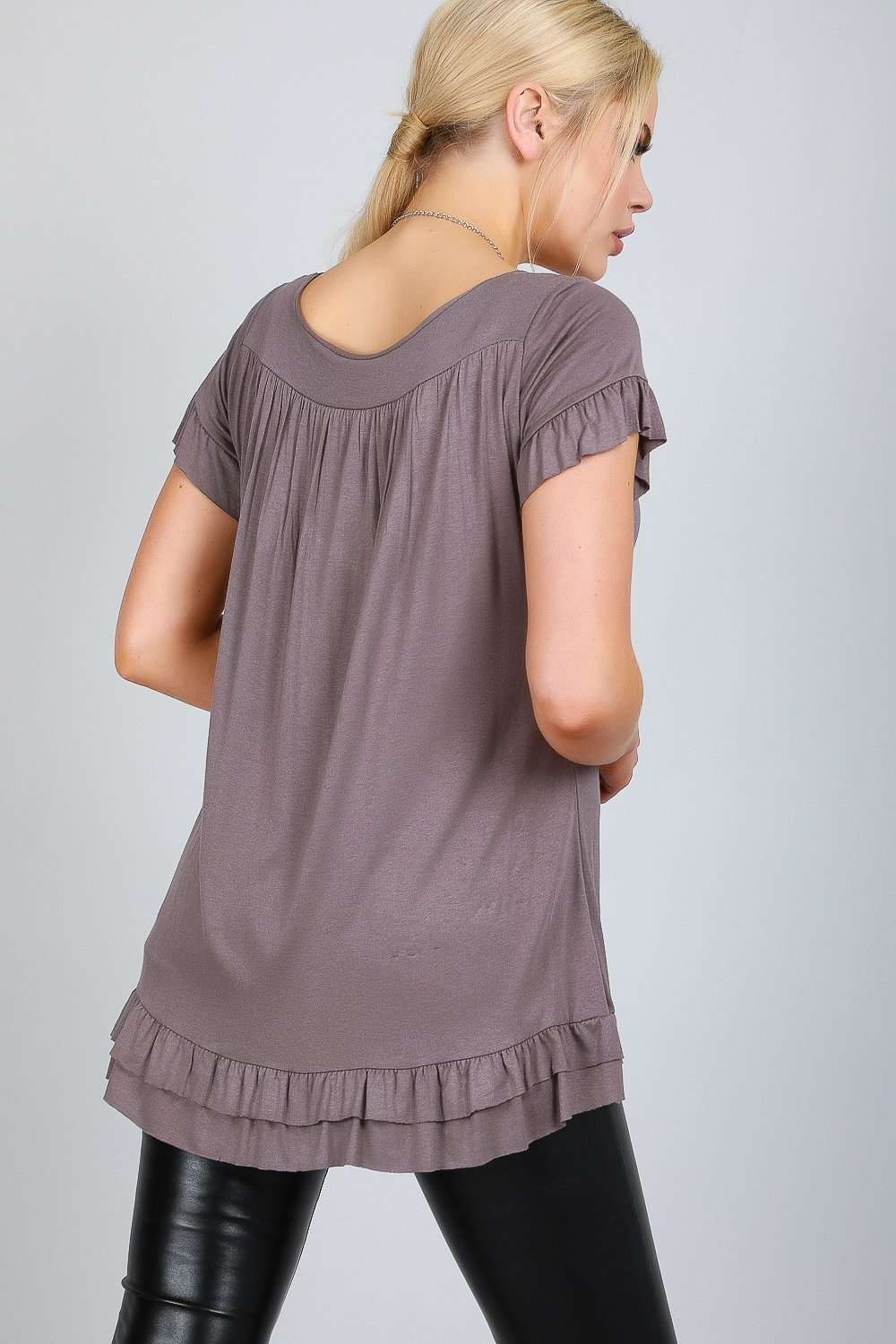 Ciara Peplum Frill V Neck Tunic Top - bejealous-com
