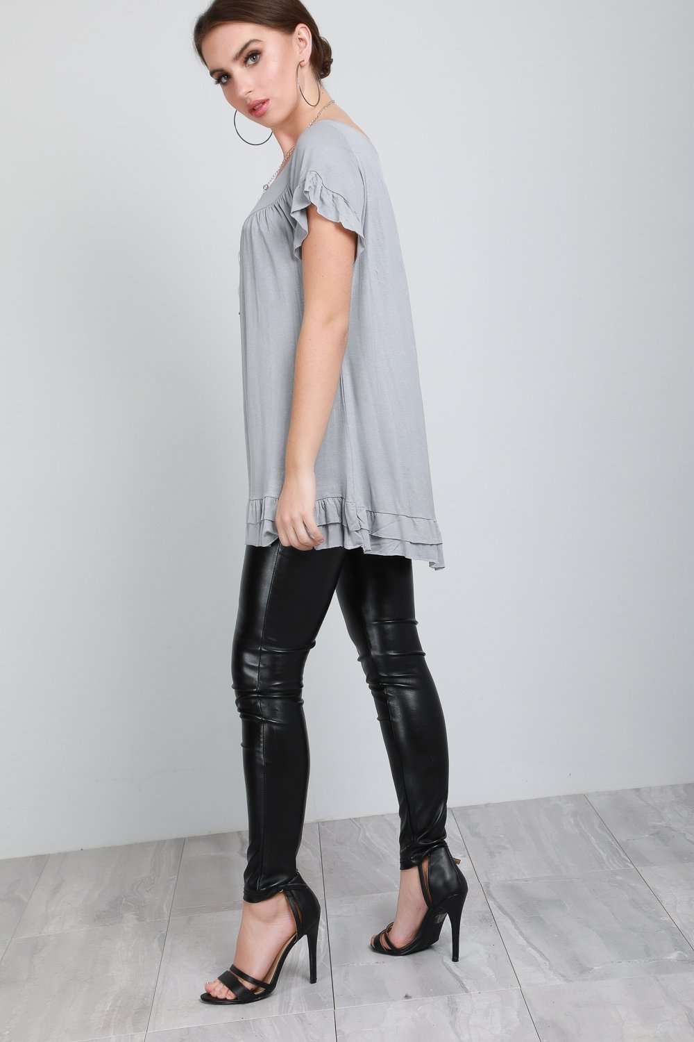 Ciara Peplum Frill V Neck Tunic Top - bejealous-com