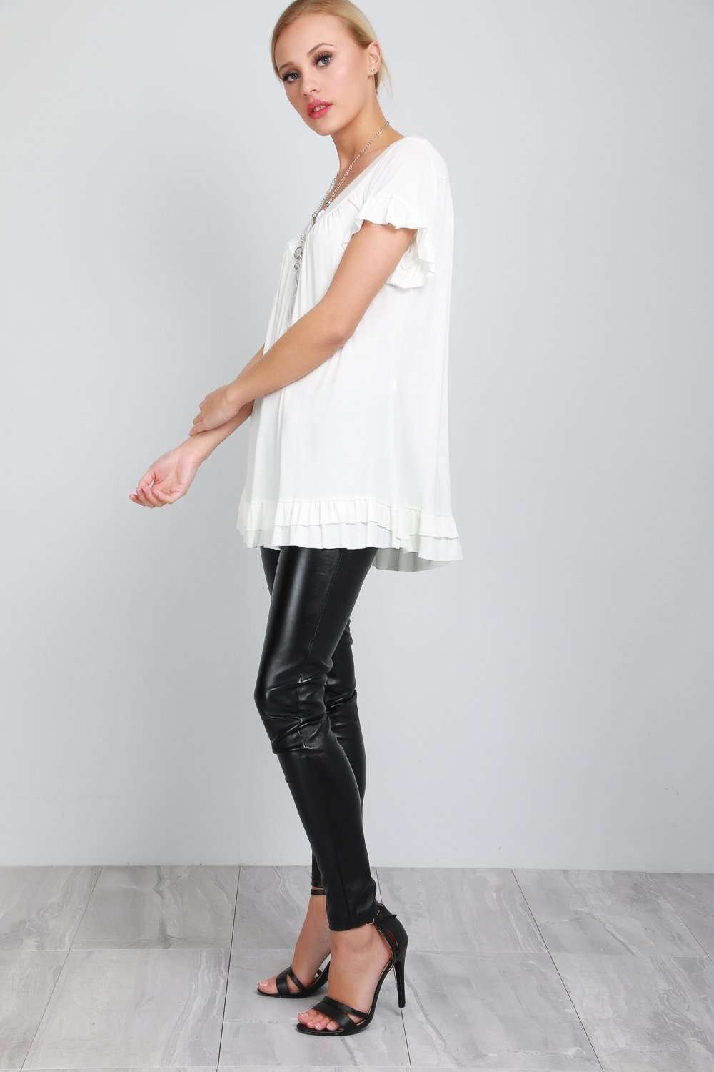 Ciara Peplum Frill V Neck Tunic Top - bejealous-com