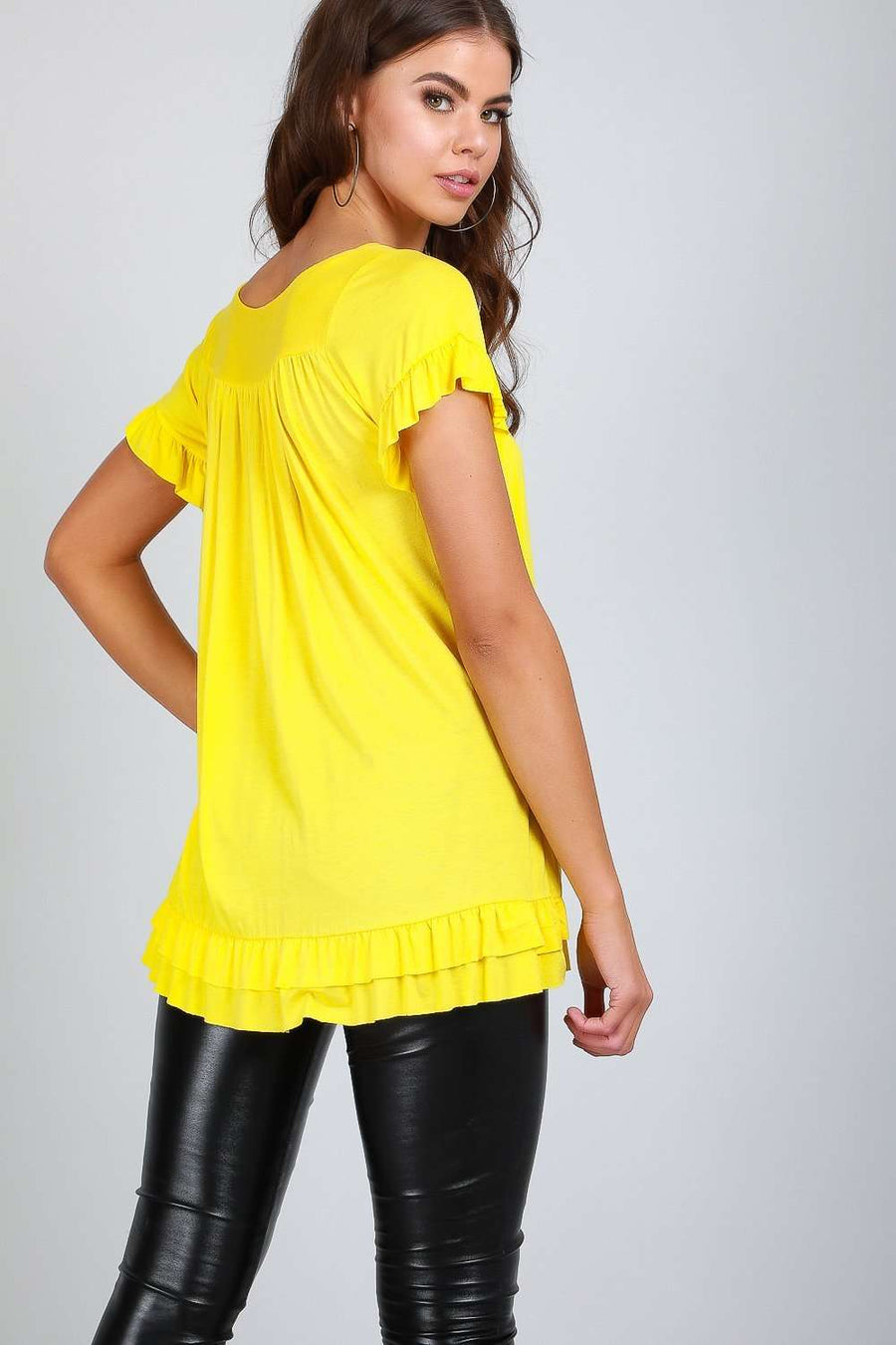 Ciara Peplum Frill V Neck Tunic Top - bejealous-com