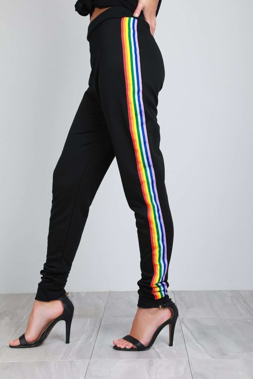 Clair Rainbow Side Stripe Slim Fit Jog Pants - bejealous-com