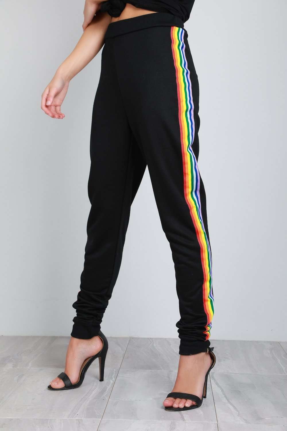 Clair Rainbow Side Stripe Slim Fit Jog Pants - bejealous-com