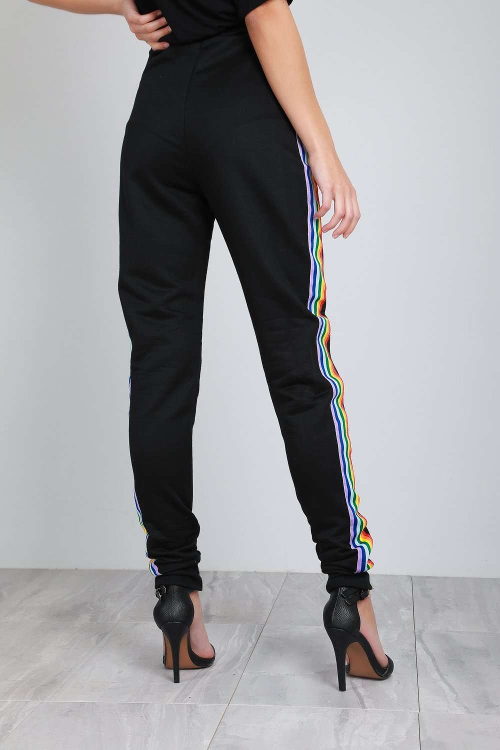 Clair Rainbow Side Stripe Slim Fit Jog Pants - bejealous-com