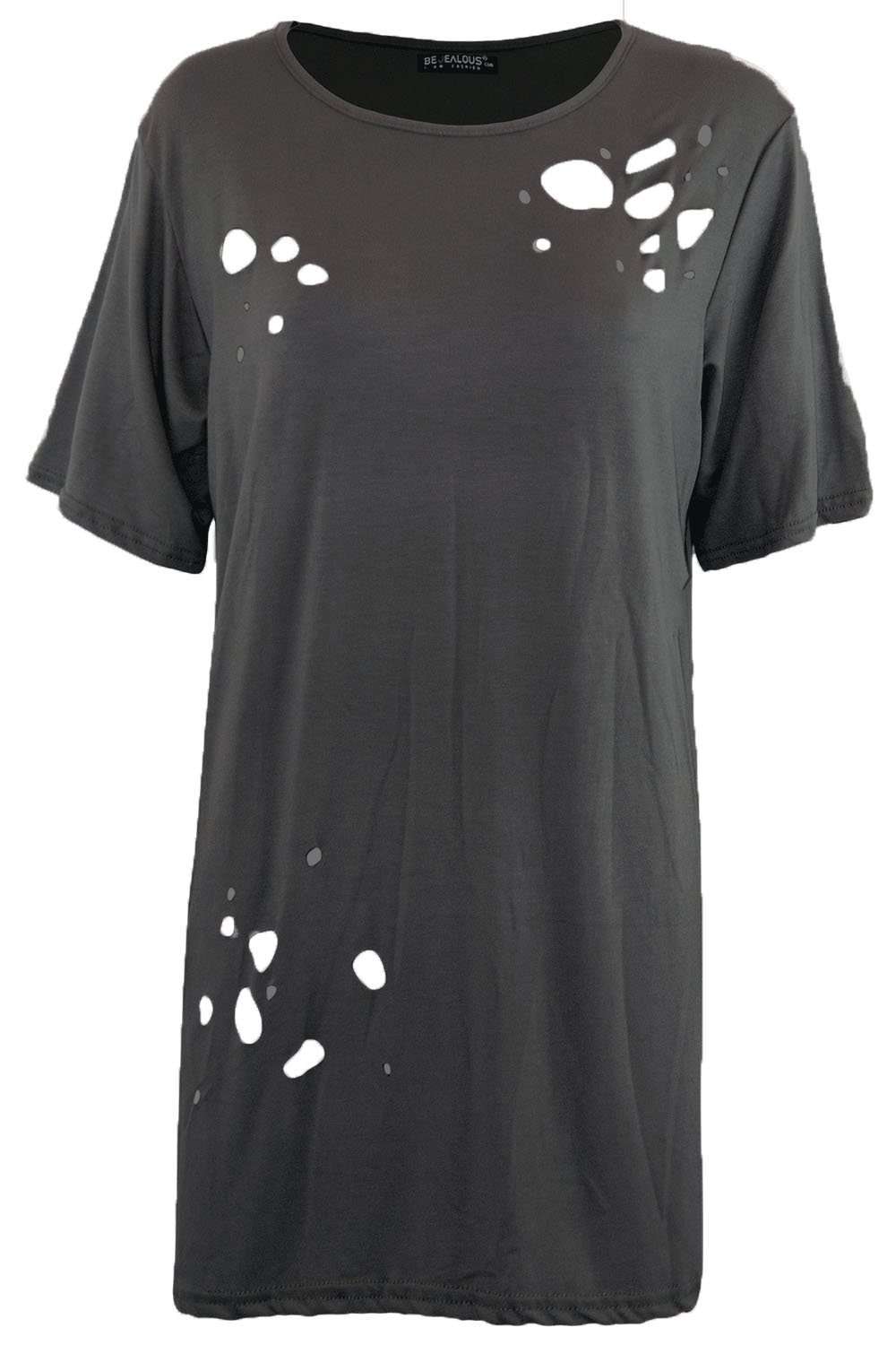 Clara Khaki Oversized Basic Ripped Jersey TShirt - bejealous-com
