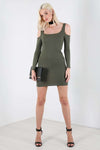 Cold Shoulder Long Sleeve Mini Dress - bejealous-com
