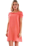 Coral Strappy Off Shoulder A-line Mini Dress - bejealous-com