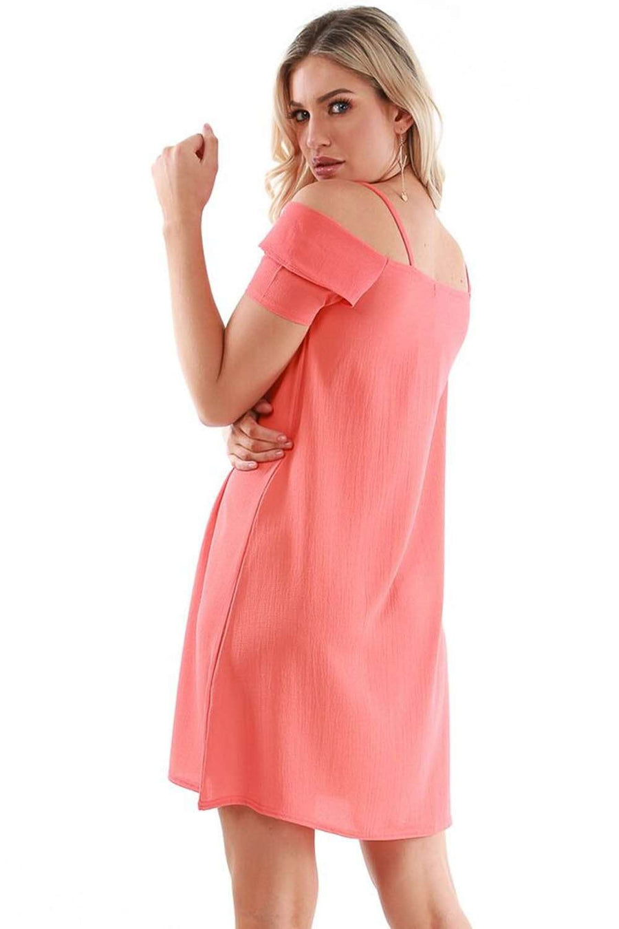 Coral Strappy Off Shoulder A-line Mini Dress - bejealous-com