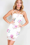 Cream Floral Lace Strappy Harnes Bodycon Dress - bejealous-com