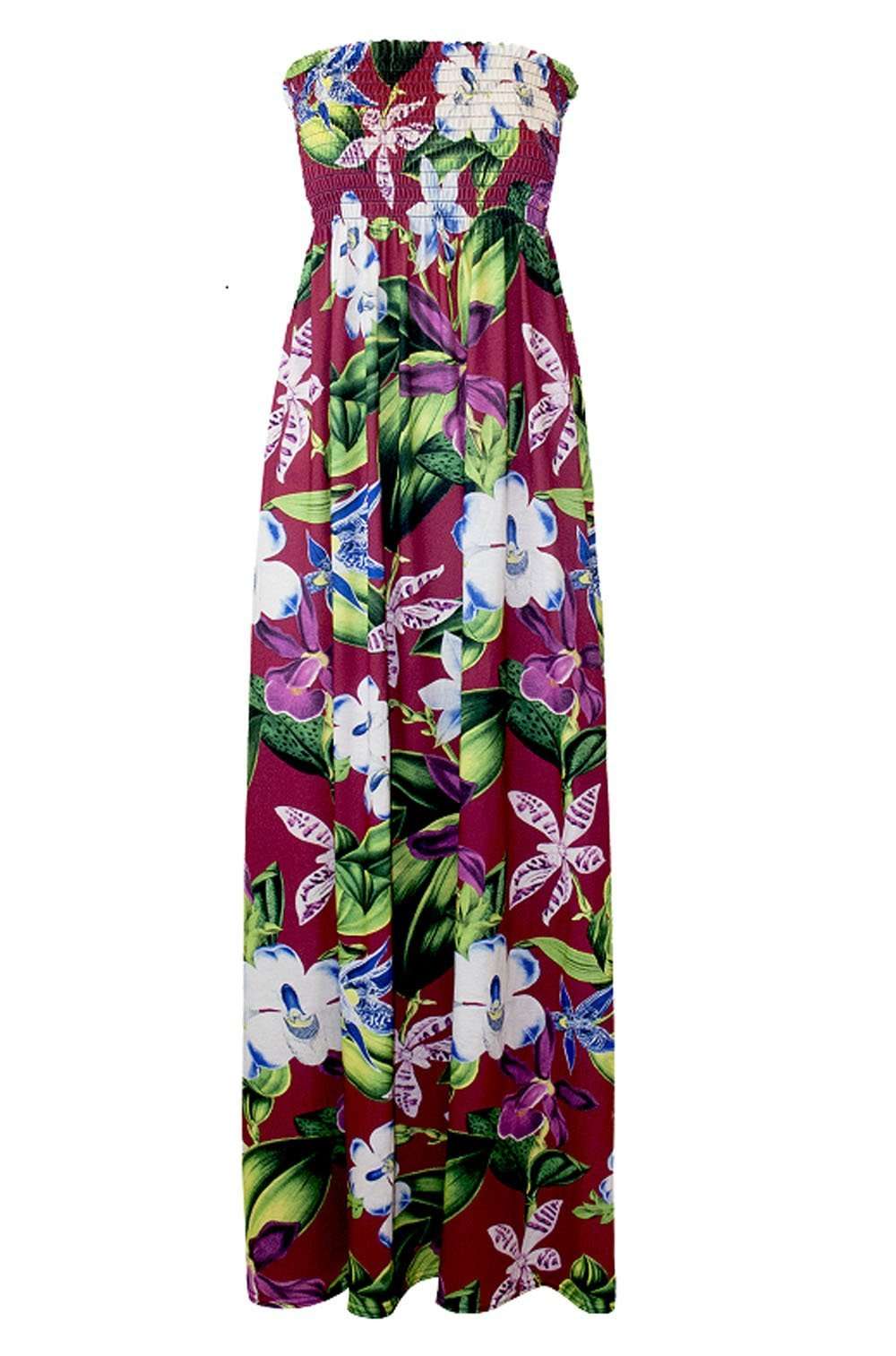 Cream Tropical Print Strapless Maxi Dress - bejealous-com