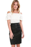 Dani Black High Waist Faux Leather Midi Skirt - bejealous-com