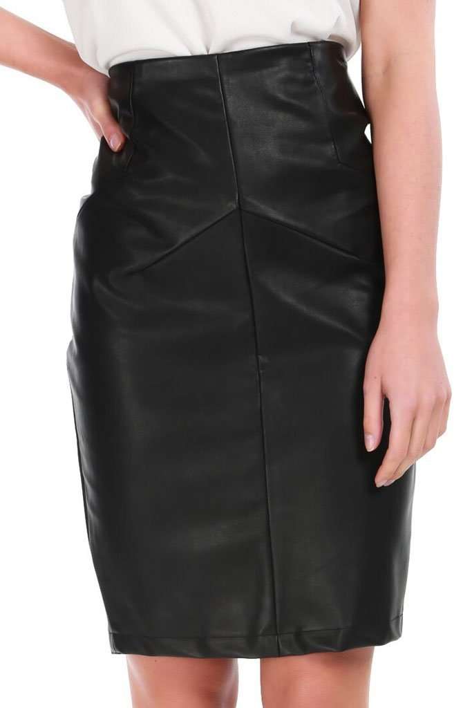 Dani Black High Waist Faux Leather Midi Skirt - bejealous-com