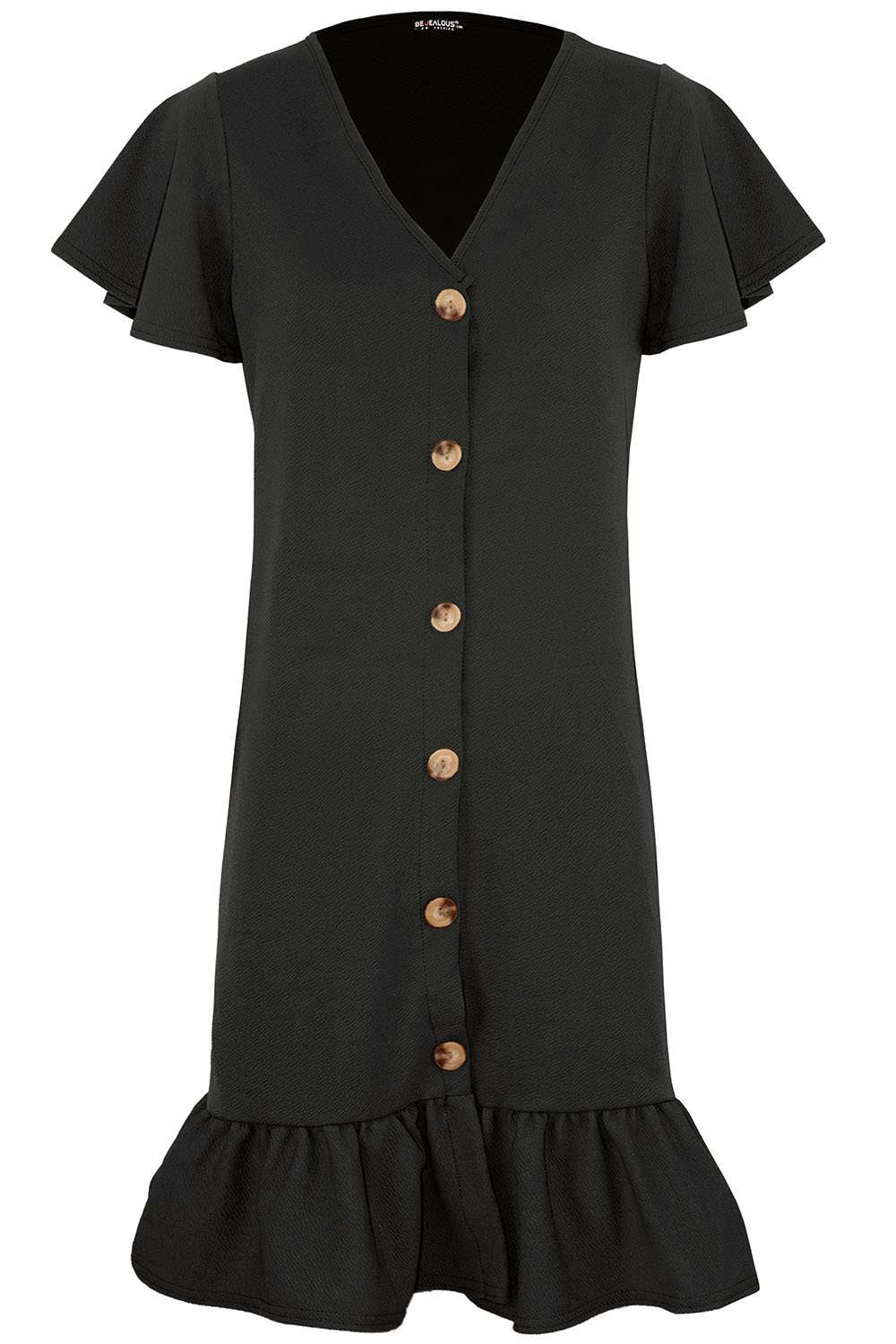 Dani Button Through Frill Sleeve Mini Dress - bejealous-com