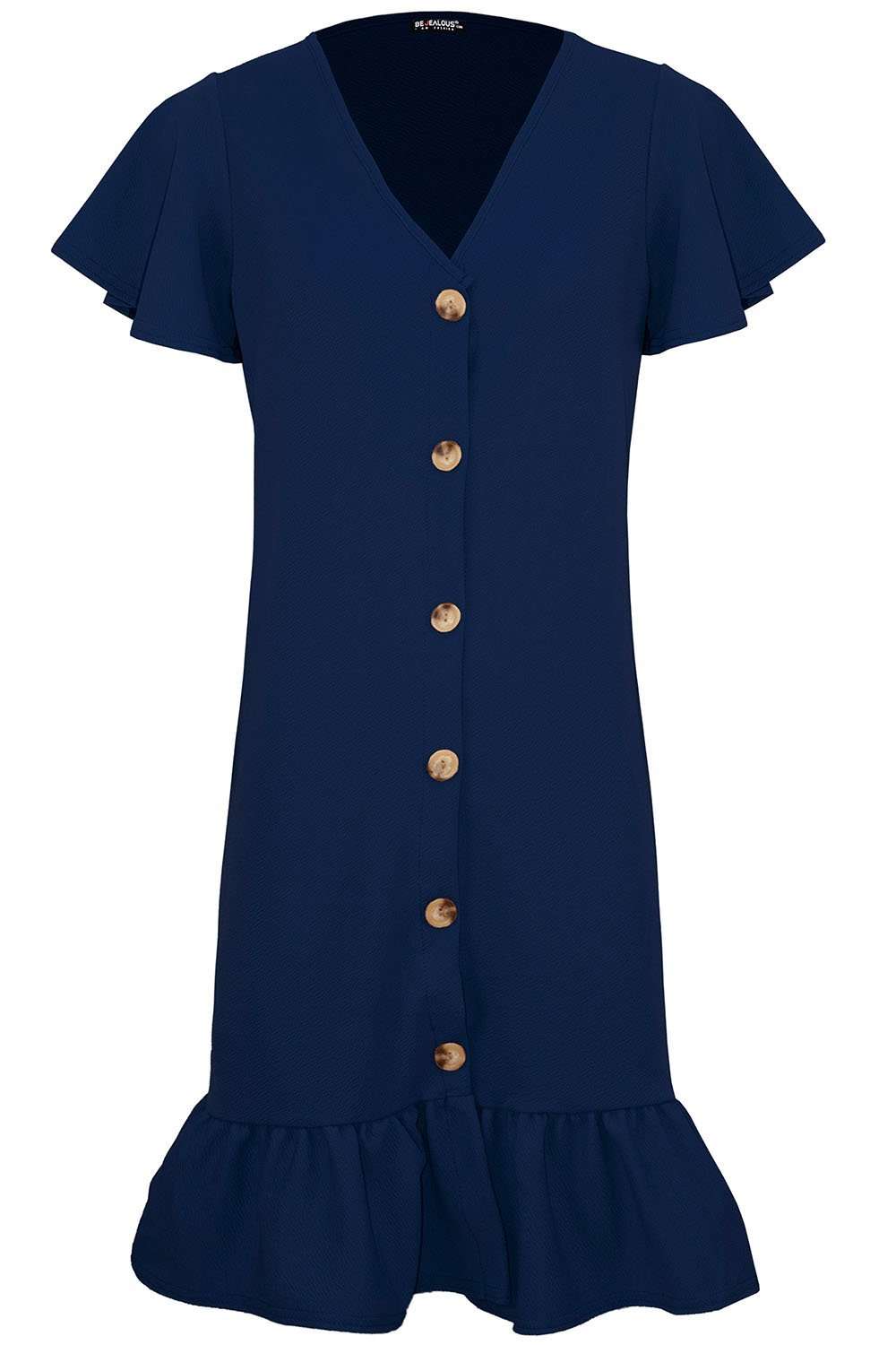Dani Button Through Frill Sleeve Mini Dress - bejealous-com