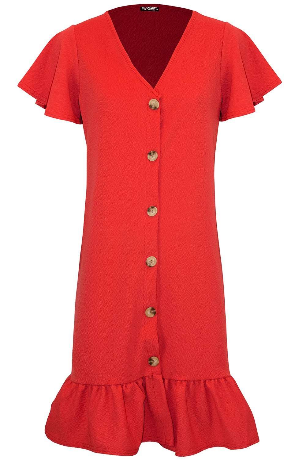 Dani Button Through Frill Sleeve Mini Dress - bejealous-com