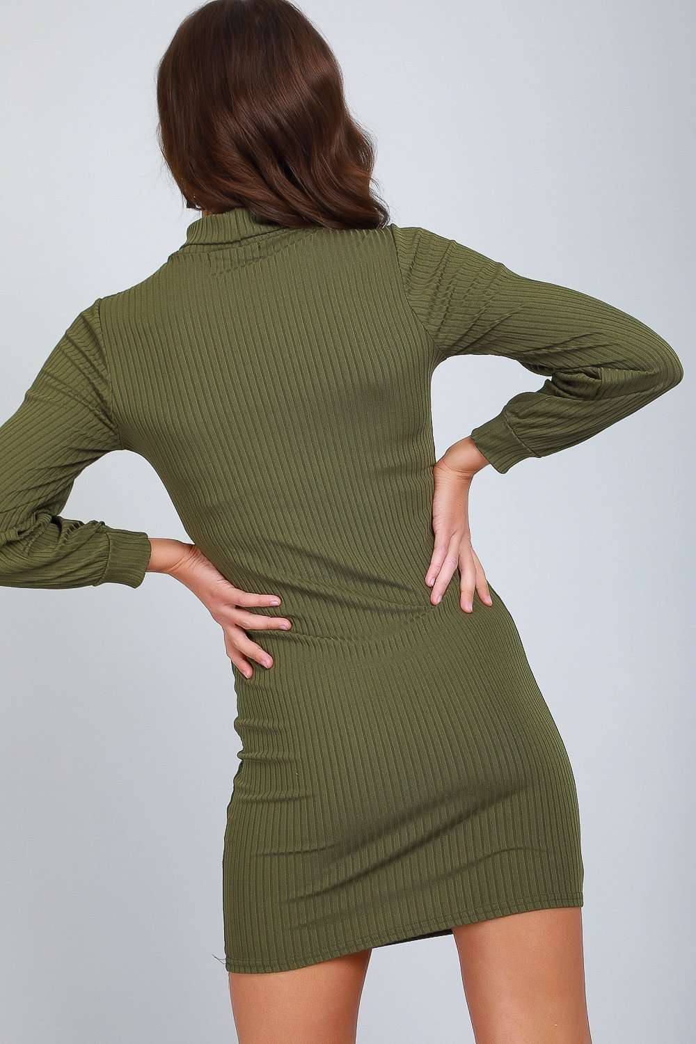 Danica Khaki Ribbed Bodycon Mini Dress - bejealous-com