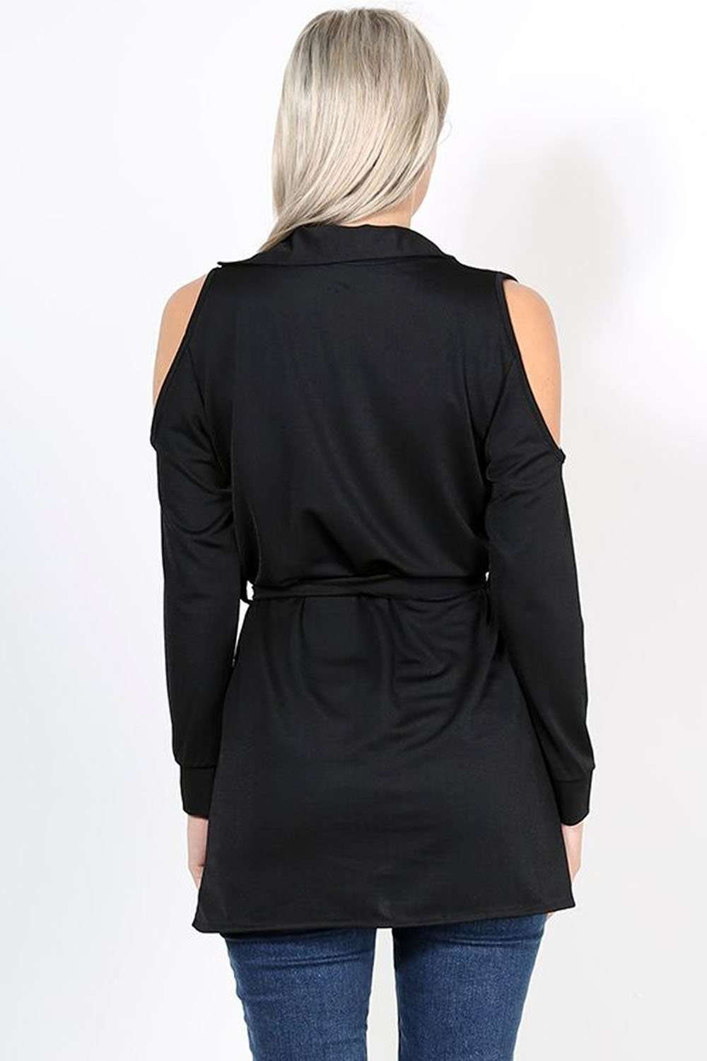 Daniella Black Cold Shoulder Belted Shirt - bejealous-com