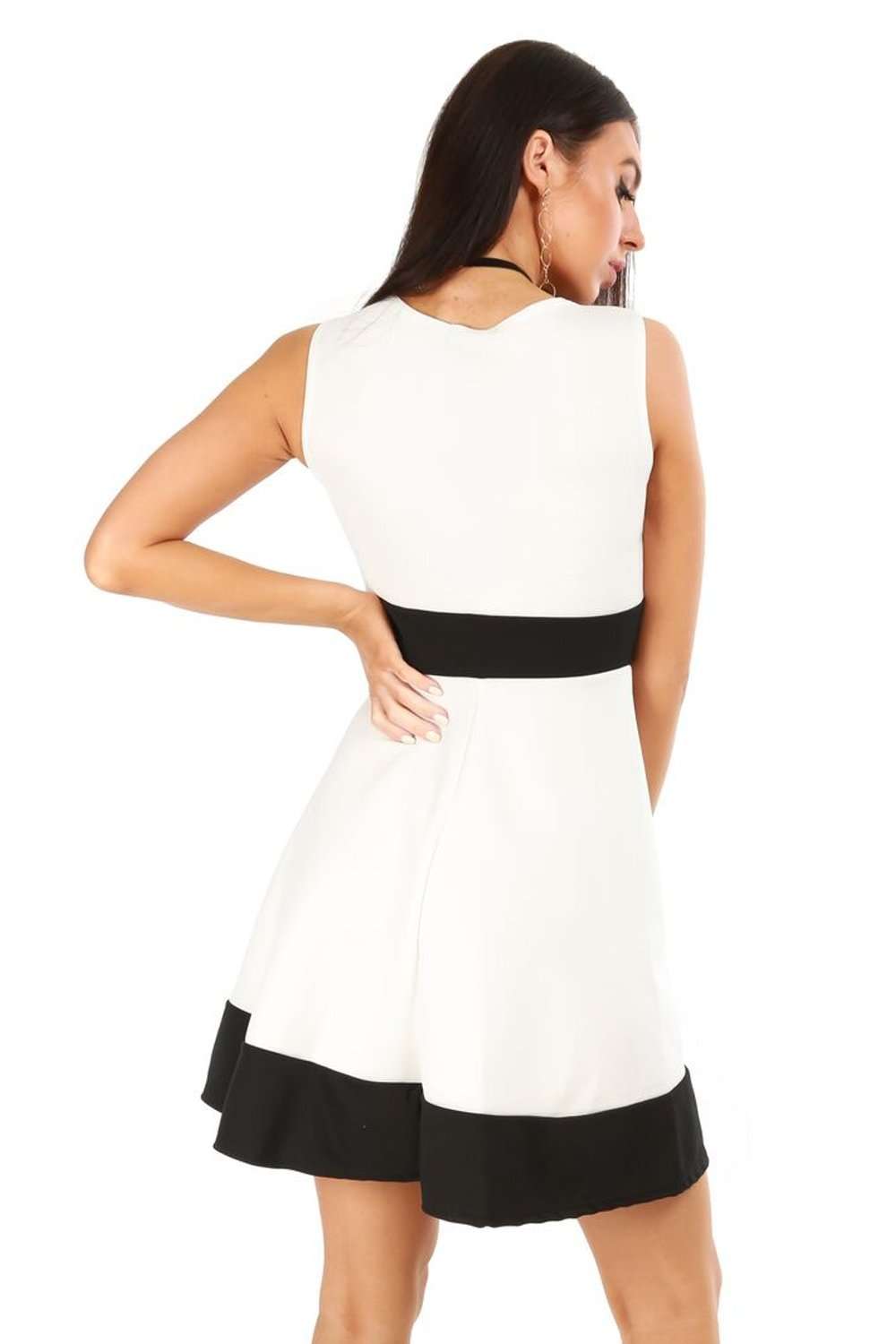 Danielle Sleeveless Monochrome Paneled Skater Dress - bejealous-com
