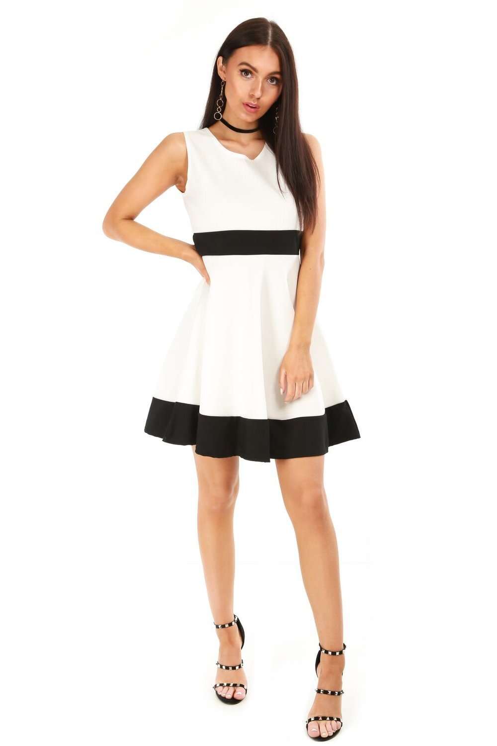 Danielle Sleeveless Monochrome Paneled Skater Dress - bejealous-com