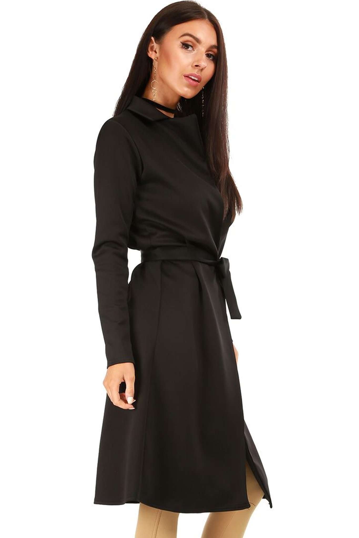 Danni Long Sleeve Belted Waterfall Midi Jacket - bejealous-com