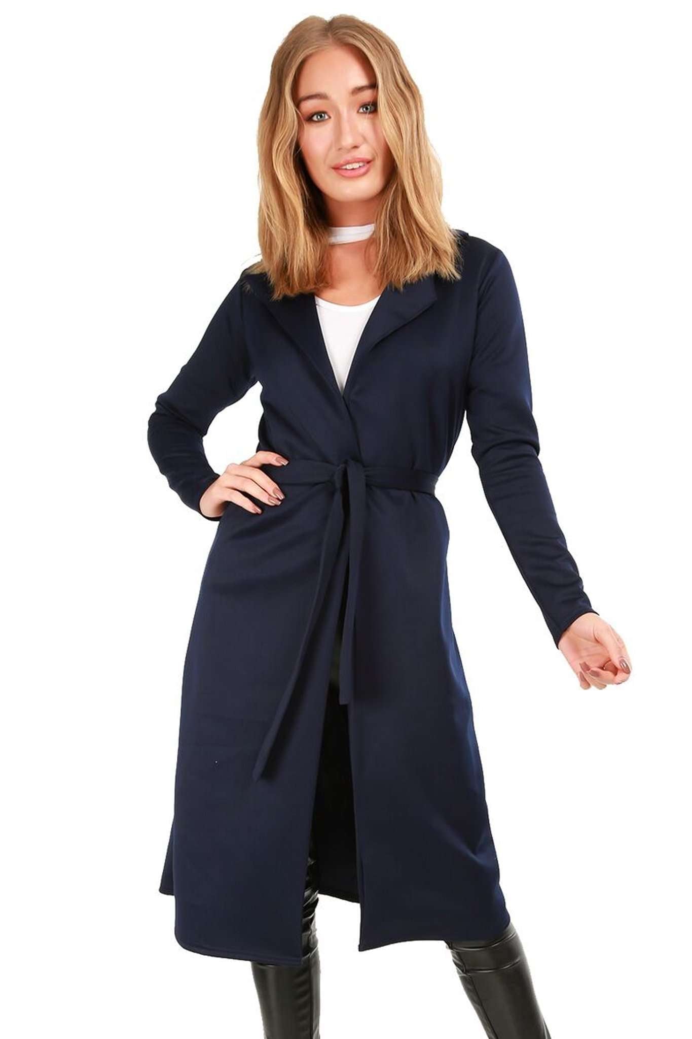 Danni Long Sleeve Belted Waterfall Midi Jacket - bejealous-com