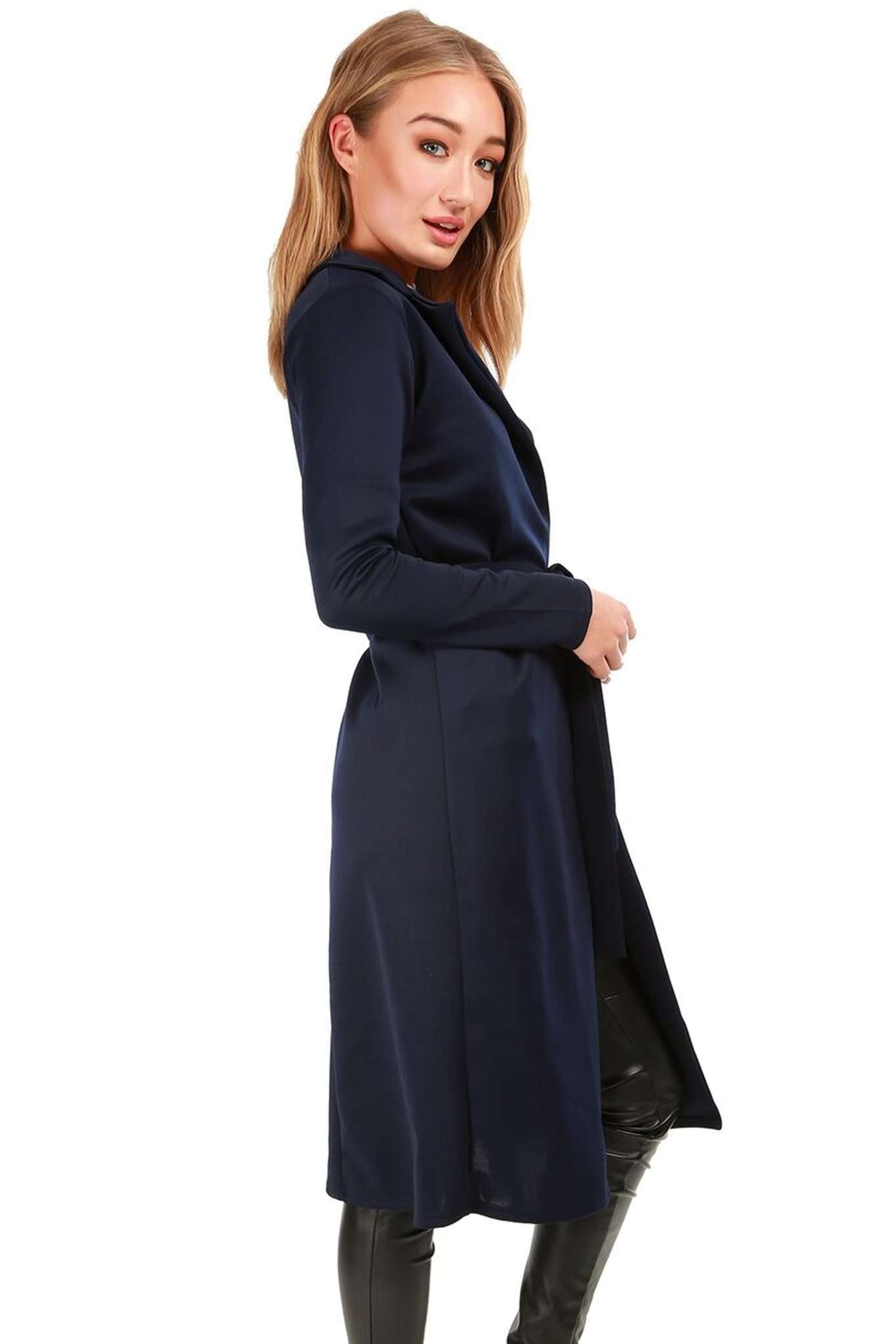 Danni Long Sleeve Belted Waterfall Midi Jacket - bejealous-com