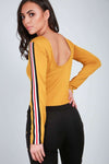 Dara Striped Sleeve Scoop Back Bodysuit - bejealous-com