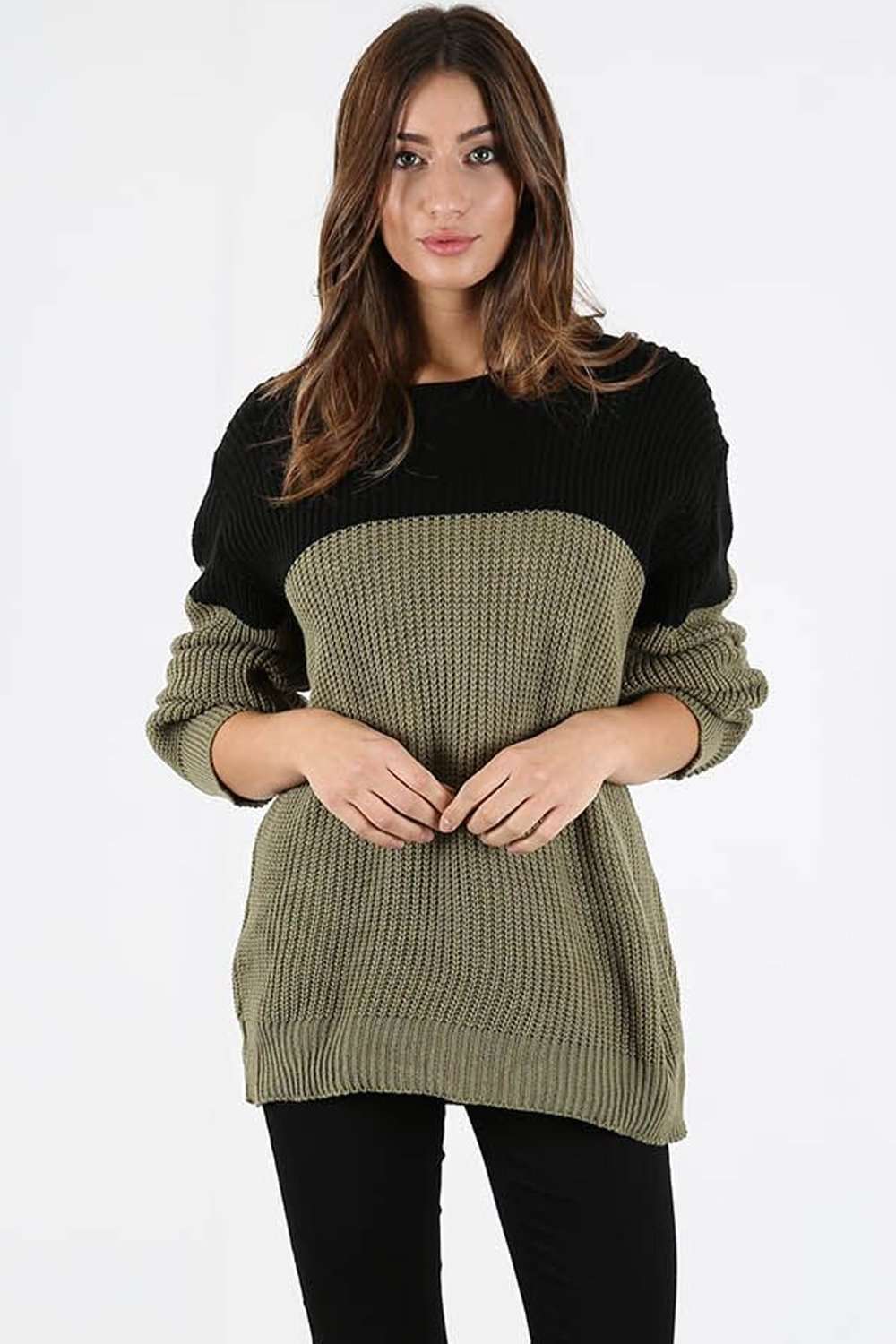 Darci Colour Block Baggy Knitted Jumper - bejealous-com